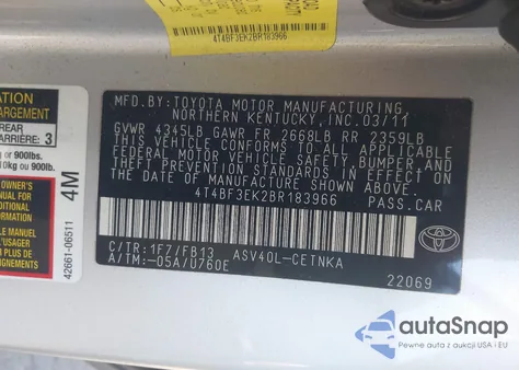 2011 Toyota Camry Le из США, поврежденный, VIN 4T4BF3EK2BR183966